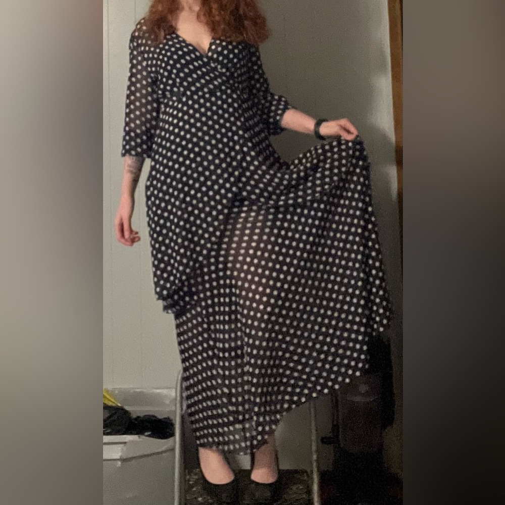 Large sheilay navy blue polka dot long dress